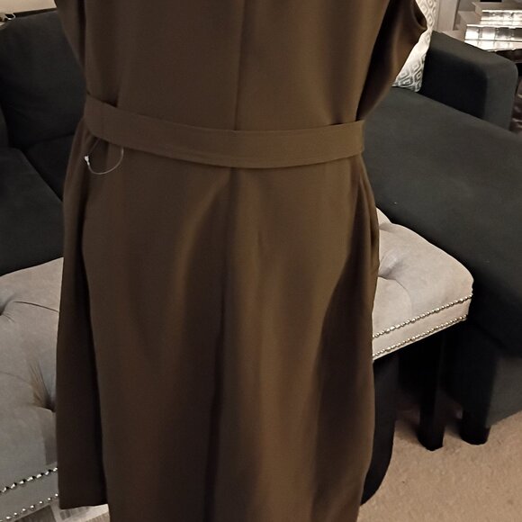 LAUREN RALPH LAUREN OLIVE GREEN BELTED DOUBLE FACED SLEEVELESS CREPE DRESS NWT - Picture 10 of 14